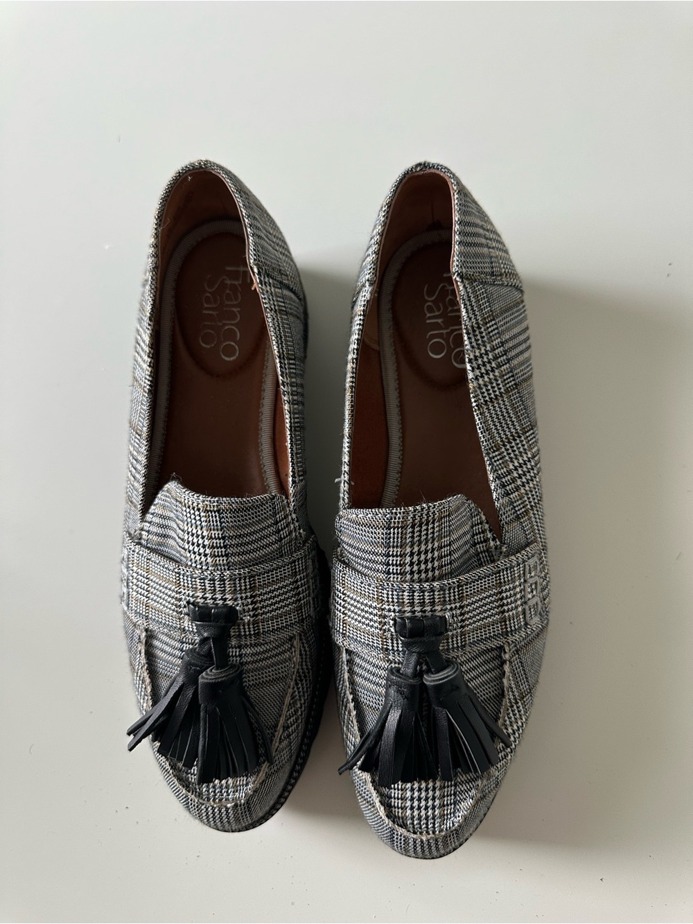 Franco Sarto Black and White Plaid Tassel Loafers Size 6.5 - Picture 13 of 14